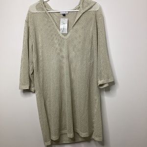 J Valdi Swimsuit Coverup Beige Tan Womens Medium Mesh Look Hooded Swim Womens Si